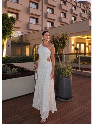 Esra Helvacı Eh Collection Tek Omuz Dantel Elbise