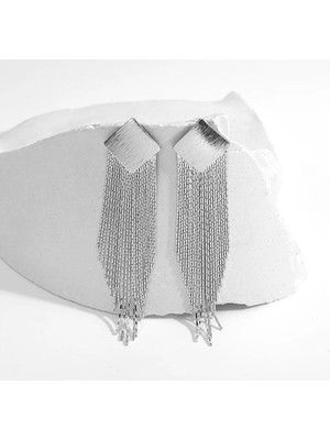 PremiumPort Parlak Metal Partili Uzun Sallantılı Abiye Küpe, Düğün ve Mezuniyet Şıklığı