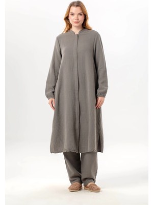 Eliş Şile Bezi Uzun Kol Yaren Hakim Yaka Yazlık Müslin Tunik Gri Gri