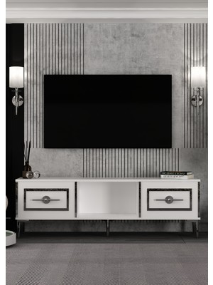 Cantek Dizayn TV1407-1407-TV150-32 Tv Sehpası Beyaz-Gümüş