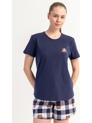 Vienetta Pamuklu Kadın Kısa Kol Şortlu Pijama Takım, 512052