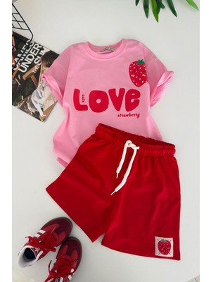 Miniğimin Cicileri Love Çilek Baskılı Kız Çocuk 2 Li Takım - Pembe