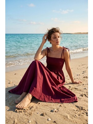 Pastelastore Uzun Pamuklu Astarsız Yaz Elbisesi – Askılı