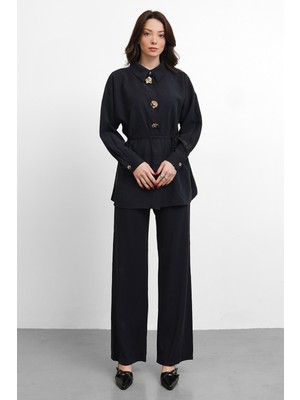 Molly Nelly Kadın Gold Gömlek Detaylı Pantolon Takım