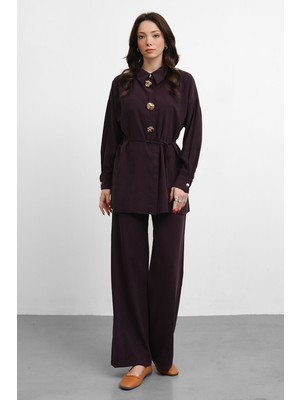 Molly Nelly Kadın Gold Gömlek Detaylı Pantolon Takım