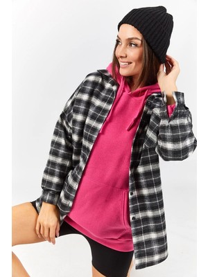 Armonika Kadın Füme Ekose Desen Oversize Gömlek ARM-22Y001177