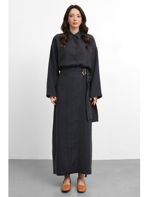 Molly Nelly Kadın Soft Kumaş Gömlek Tokalı Etek Takım