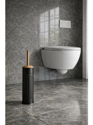 Zift Unique Paslanmaz Çelik Mat Siyah Wc Fırça Takım,ahşap Detaylı Vintage Tuvalet Fırça,modern Wc Klozet Fırça
