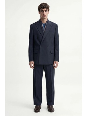 Antioch Lacivert Kruvaze Çizgili Erkek Takım Elbise