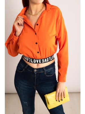 Armonika Kadın Turuncu Beli Lastikli Crop Gömlek ARM-23Y001005