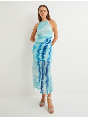 Koton Koton x Şahika Ercümen - Midi Boy Halter Yaka Elbise Yarım Astarlı Drapeli