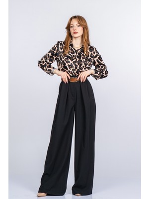 MissVina Yüksek Bel Kemerli ve Cepli Kumaş Pantolon 30359