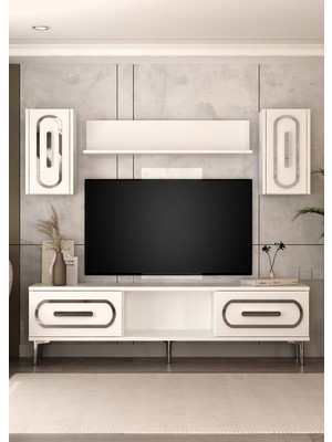 Cantek Dizayn TV1406-1406-TV150-128 Tv Ünitesi Takımı Beyaz-Gümüş
