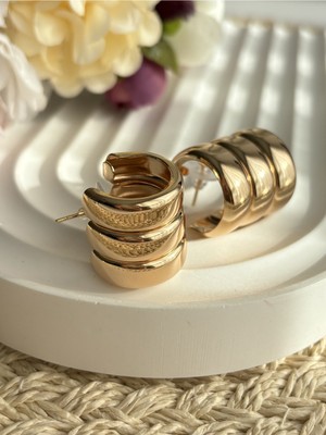 PremiumPort Şık 3’lü Kalın Halka Takı Seti, Zarif ve Modern Tasarım