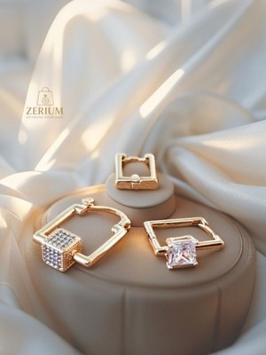 PremiumPort Parlak ve Şık Elegant Kare Üçlü Küpe Seti, Zarafetin Simgesi