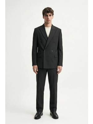 Antioch Siyah Kruvaze Çizgili Erkek Takım Elbise