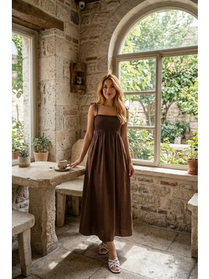 Pastelastore Uzun Pamuklu Astarsız Yaz Elbisesi – Askılı