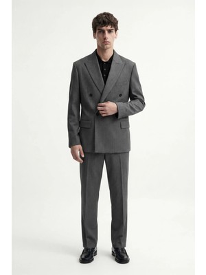 Antioch Gri Kruvaze Çizgili Erkek Takım Elbise