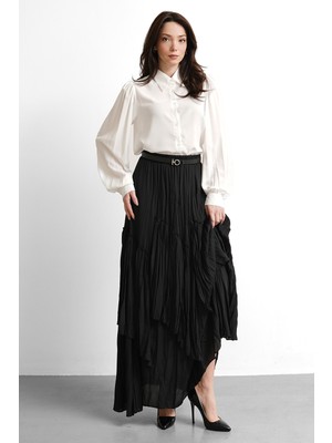 Molly Nelly Kadın Kat Kat Astarlı Uzun Lastikli Etek