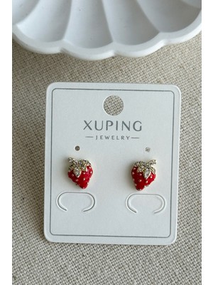 PremiumPort Mini 14K Kadın Çilek Vidalı Küpe, Şık ve Zarif Takı Seçeneği