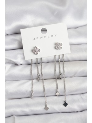 Youday Accessories Pirinç Gümüş Renk Yonca Model Sallantılı Kadın Küpe