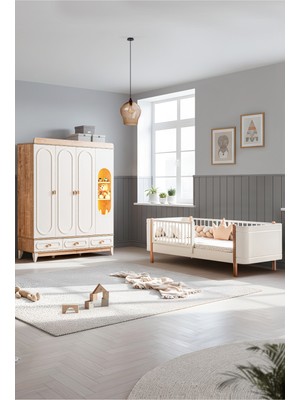 Setay Soft Meşe Çocuk Odası Takımı, Soft Meşe 4 Kapaklı Dolap, Perla Karyola