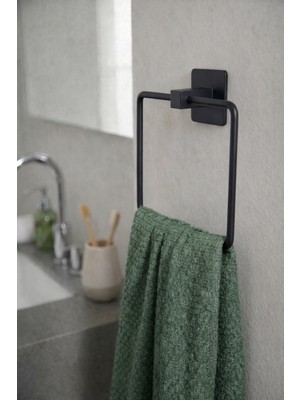 Sas Haus Yapışkanlı Siyah Kare Havluluk Duvar Tipi Delme Gerektirmez Banyo Havlu Askılığı S-130 - Kts Kont Serisi