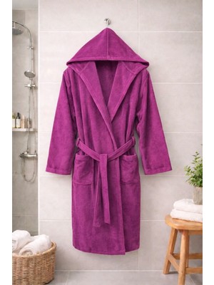 MySoft Home Kadife Kapüşonlu Bornoz %100 Pamuk