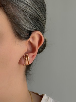 PremiumPort Parlak Rose Gold Çelik Üç Sıra Taşlı Floreya Küpe