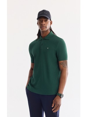 AVVA Erkek Koyu Yeşil Kıvrılmaz Polo Yaka %100 Pamuk Basic T-Shirt B001032