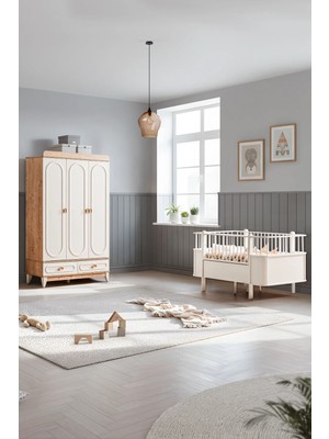 Setay Soft Meşe Çocuk Odası Takımı, Soft Meşe 3 Kapaklı Dolap, Dünya Büyüyen Beşik