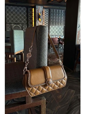 Lale Butik Levidor Çift Askılı Sert Deri Premium Çanta 930389 Bej