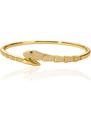 Nur Silver Roma Serpente Işıltılı Gold Bileklik - NUR-BL92514