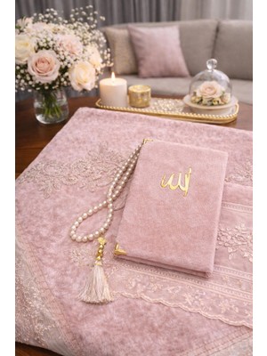 inağ Güpürlü 6 Parça Çeyizlik Kadife Seccade Seti