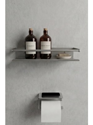 Zift Unique Paslanmaz Çelik Banyo Rafı ve Tuvalet Kağıdı Askısı, Suya Dayanıklı Yapışkanlı Modern Tasarım