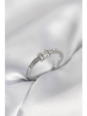 Youday Accessories Zirkon Taşlı Gümüş Renk Pirinç Kadın Yüzük