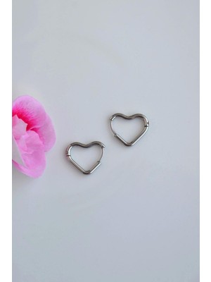 PremiumPort 14 mm Çelik Kalp Model Küpe, Şık ve Zarif Gümüş Renk Tasarım