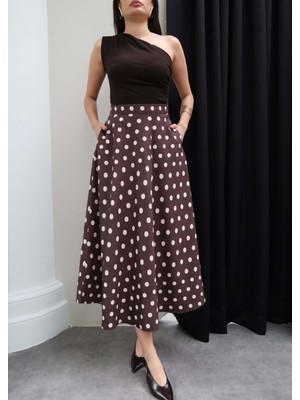 Esra Helvacı Puantiyeli Cepli Kloş Etek