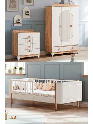 Setay Vizyon Meşe Çocuk Odası, Vizyon Meşe 3 Kapaklı Dolap, Şifonyer, Perla Karyola