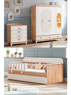 Setay Vizyon Meşe Çocuk Odası, Vizyon Meşe 4 Kapaklı Dolap, Vizyon Yavrulu Karyola, Şifonyer