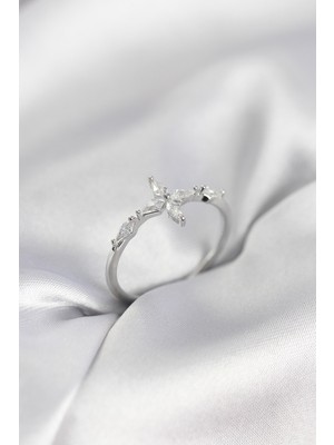 Youday Accessories Yıldız Model Zirkon Taşlı Gümüş Renk Kadın Yüzük