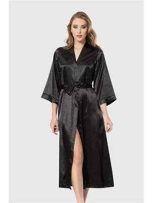 bebekokusu Siyah Uzun Saten Sabahlık