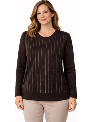 Mutlu City Kadın Orta Yaş ve Üzeri Yüksek Kalite Desenli Anne Penye Bluz 30582