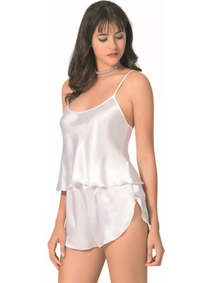 bebekokusu Ekru Saten Babydoll Şort Takımı