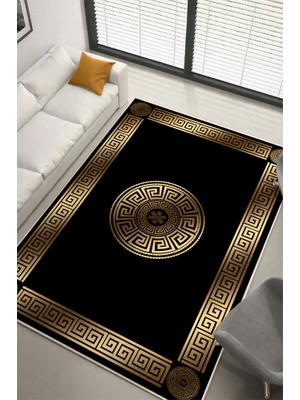 Lioara Home Gold/siyah Modern Baskılı Halı – Modern, Kaymaz Taban, Salon & Oturma Odası Için Halı