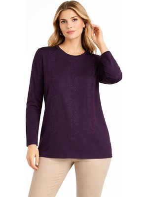 Mutlu City Kadın Orta Yaş ve Üzeri Yüksek Kalite Desenli Anne Penye Bluz 30580