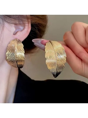 PremiumPort Kadın Gold Renk Moda Dokulu Paslanmaz Çelik Küpe, Şık ve Zarif Aksesuar