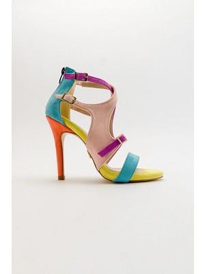 Ayakkabı Prensi Kadın 10 cm Klasik Topuklu Ayakkabı Renkli Suet Suni Deri Taban TPU