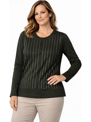 Mutlu City Kadın Orta Yaş ve Üzeri Yüksek Kalite Desenli Anne Penye Bluz 30582