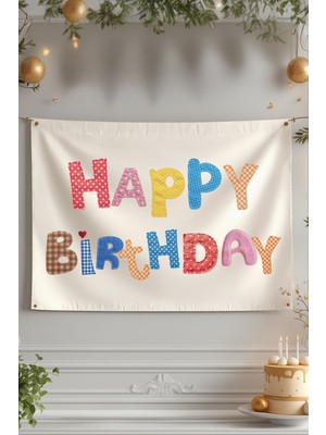 Puppetzzz Kişiye Özel Doğum Günü Duvar Örtüsü Flama – Çiçekli Kumaş  Baskılı Büyük Boy Kumaş Arka Fon